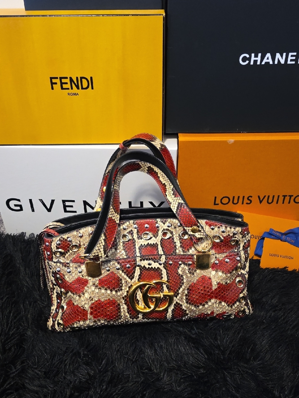 Rare Gucci GG Marmont Phython Top Handle/ Shoulder Bag (14x7x4) Inches